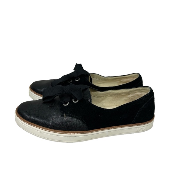 UGG Shoes - UGG Carilyn Black Suede and Textured Leather Slip-On Sneaker with Ribbon Bow